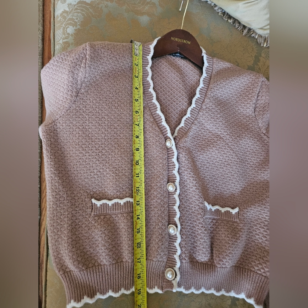 NWOT Adrianna Papell Cream Cardigan with White Trim - Picture 8 of 12
